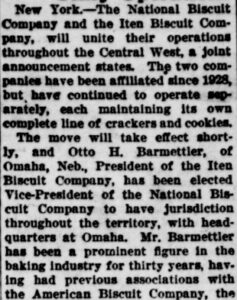 Nabisco/Iten-Barmettler announcement pg1